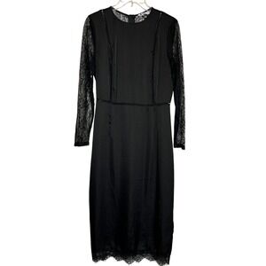 Zara Dress‎ Black Lace Long Sleeve Midi Goth Dark Academia  S (2986)